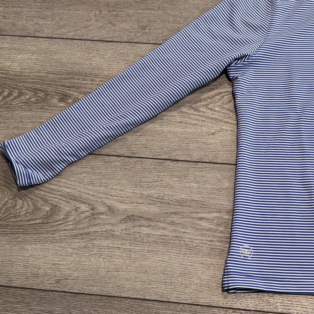 Peter Millar Hoodie Womens Medium Blue White Striped Sun Protection Preppy Golf - Picture 3 of 7